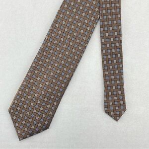 Jos A Bank Signature Collection Mens Silk Necktie Brown Blue Geometric Luxury